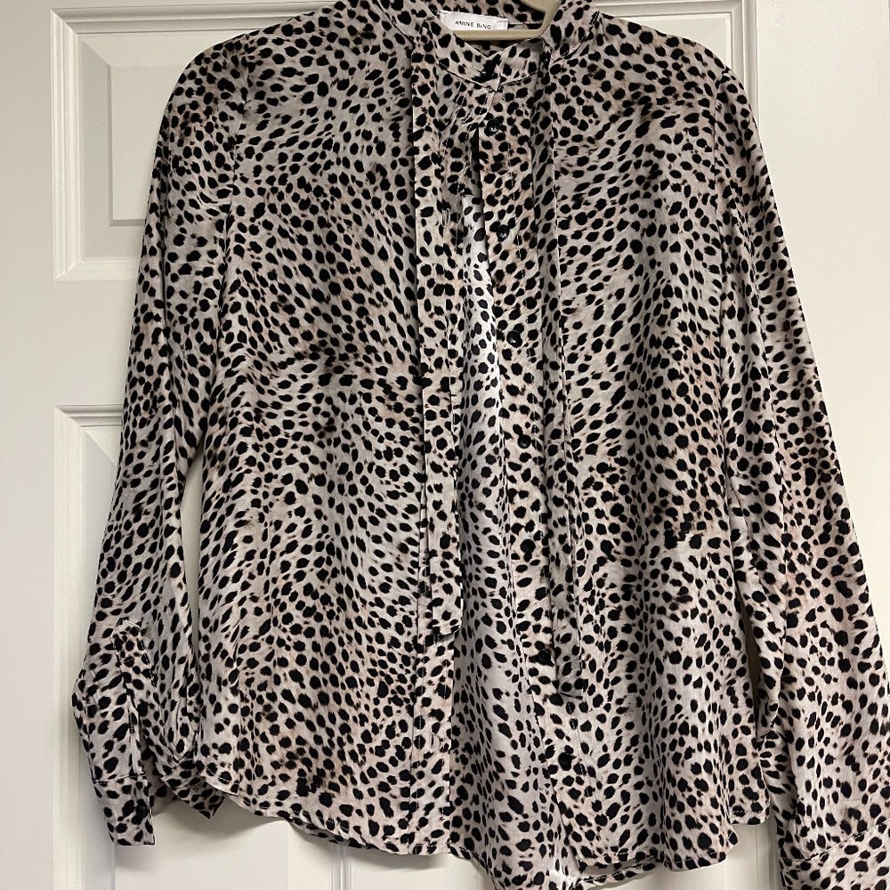 Anine Bing Silk Leopard Blouse